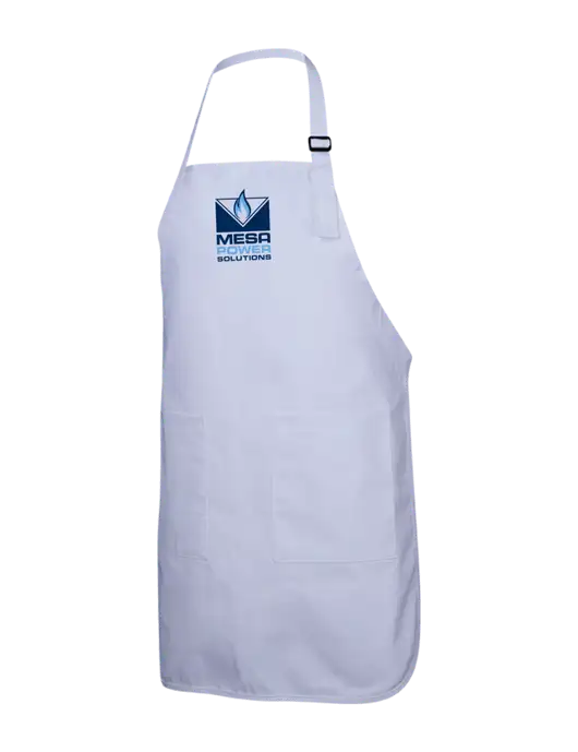 Full-Length White Apron With Pockets w/Mesa Solutions Logo