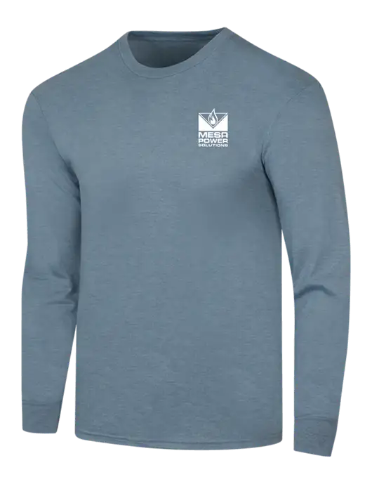 Simply Soft Long Sleeve Slate Blue Heather 4.5 oz, Poly/Combed Ring Spun Cotton T-Shirt w/Mesa Solutions Logo