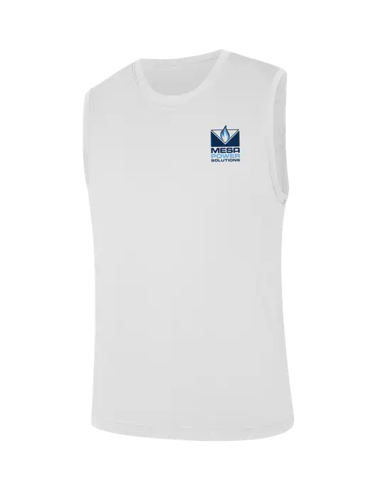 Sleeveless White PosiCharge Competitor Tee w/Mesa Solutions Logo