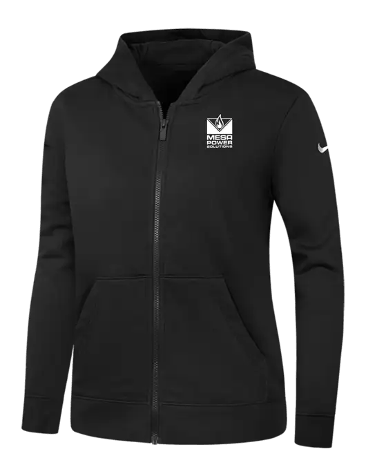 Nike Womens Club Fleece Sleeve Swoosh Full-Zip Black Hoodie w/Mesa Solutions Logo