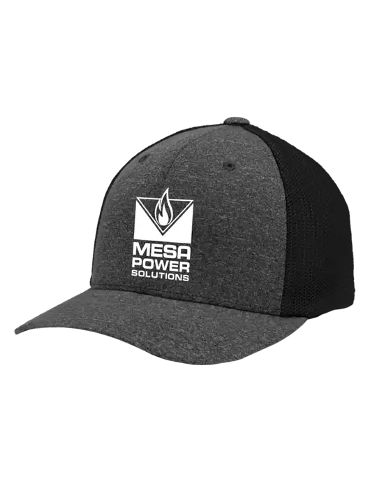 Flexfit Black/Dark Charcoal Heather Melange Mesh Back Trucker Cap w/Mesa Solutions Logo