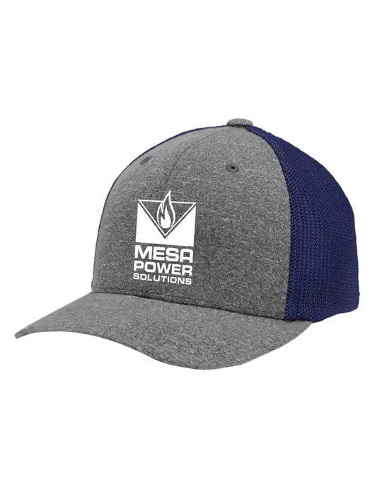 Flexfit Navy/Medium Grey Heather Melange Mesh Back Trucker Cap w/Mesa Solutions Logo
