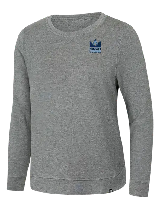 TravisMathew Womens Light Grey Heather Lightweight Long Weekend Crew w/Mesa Solutions Logo