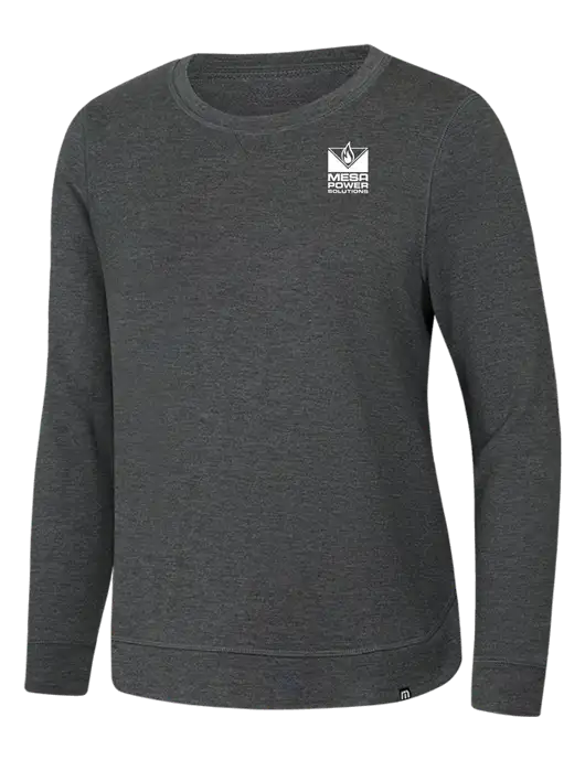 TravisMathew Womens Dark Grey Heather Lightweight Long Weekend Crew w/Mesa Solutions Logo