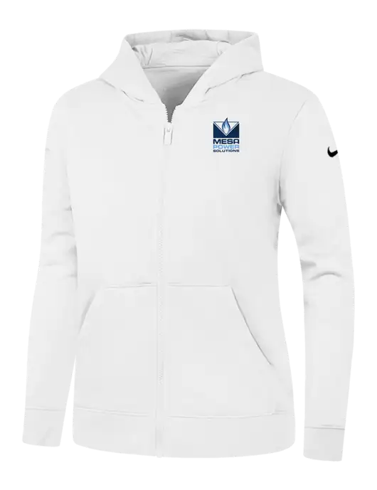 Nike Womens Club Fleece Sleeve Swoosh Full-Zip White Hoodie w/Mesa Solutions Logo