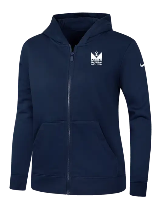 Nike Womens Club Fleece Sleeve Swoosh Full-Zip Dark Navy Hoodie w/Mesa Solutions Logo