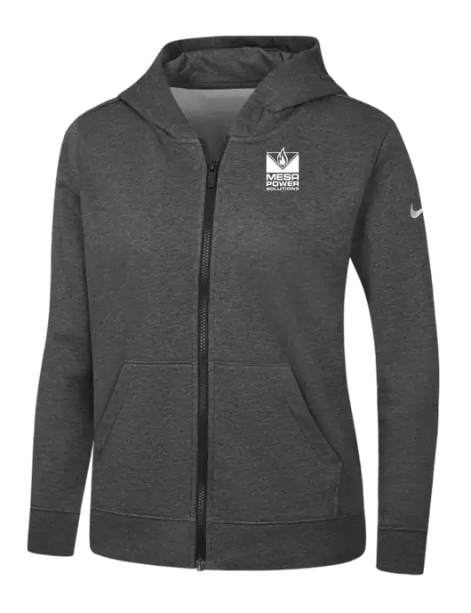 Nike Womens Club Fleece Sleeve Swoosh Full-Zip Charcoal Heather Hoodie w/Mesa Solutions Logo