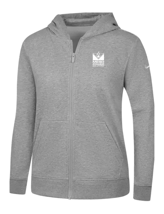 Nike Womens Club Fleece Sleeve Swoosh Full-Zip Dark Grey Heather Hoodie w/Mesa Solutions Logo