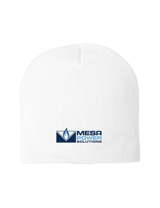 Solid White Element Knit Beanie w/Mesa Solutions Logo