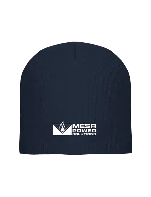Solid Navy Element Knit Beanie w/Mesa Solutions Logo