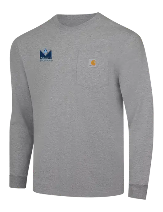 Carhartt Light Grey Heather Workwear Pocket Long Sleeve T-Shirt w/Vintage Logo