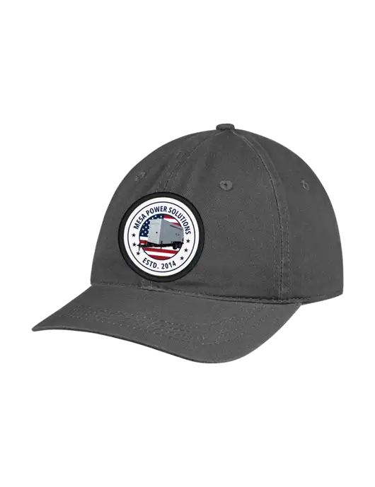 Garment Washed Unstructured Twill Charcoal Cap w/Flag & Generator Patch Logo