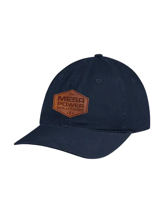 Garment Washed Unstructured Twill Navy Cap w/Mesa Three Bolts Leather Patch Logo