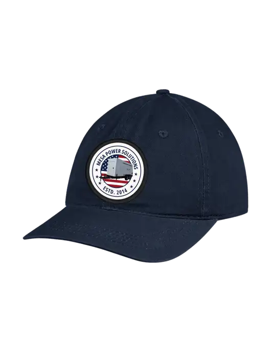 Garment Washed Unstructured Twill Navy Cap w/Flag & Generator Patch Logo