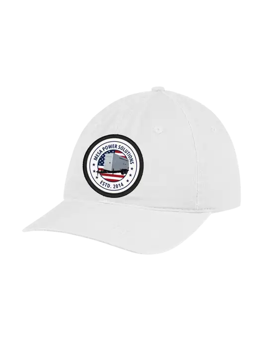 Garment Washed Unstructured Twill White Cap w/Flag & Generator Patch Logo