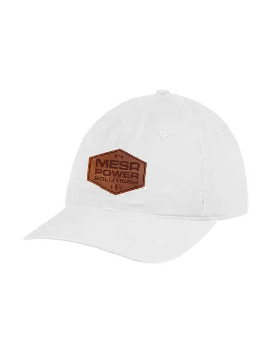 Garment Washed Unstructured Twill White Cap w/Mesa Three Bolts Leather Patch Logo