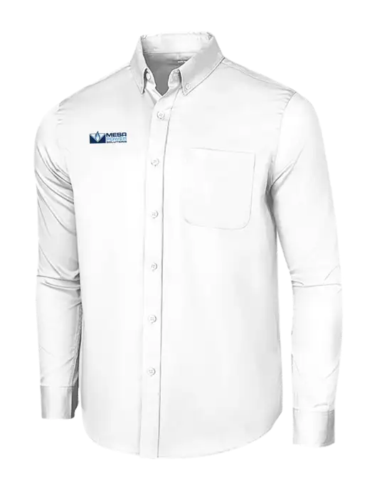 Long Sleeve White Superpro React Twill Shirt w/Mesa Solutions Logo