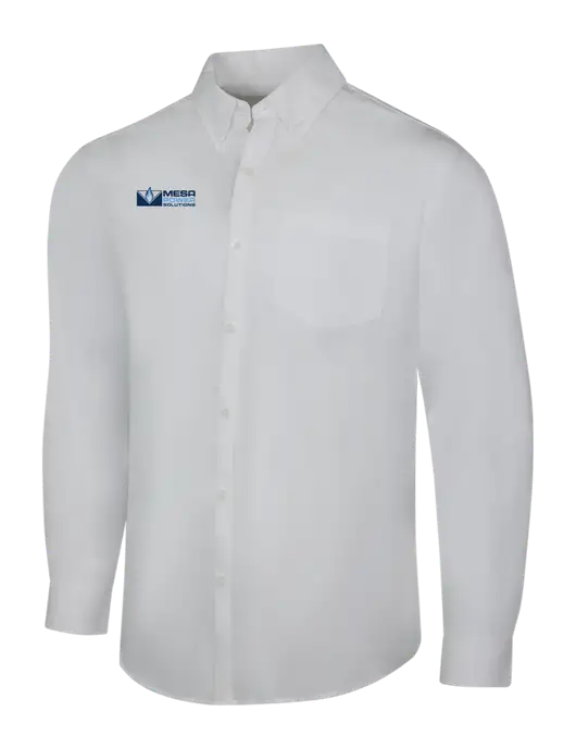 White Long Sleeve Carefree Poplin Shirt w/Mesa Solutions Logo