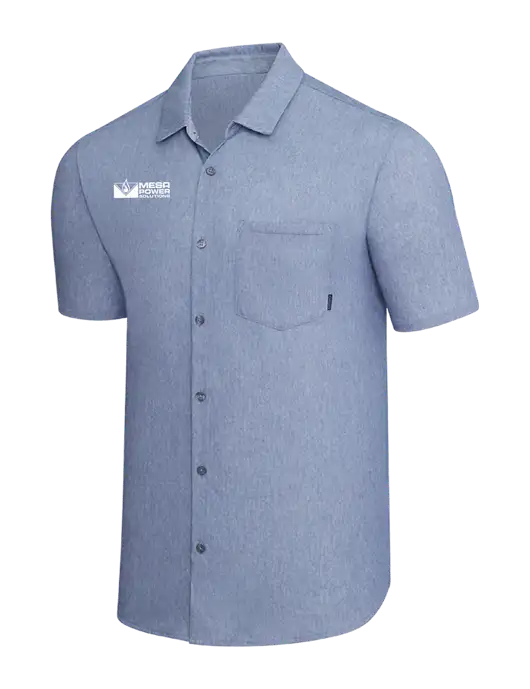 OGIO Slate Blue Heather Extend Short Sleeve Button Up Shirt w/Mesa Solutions Logo