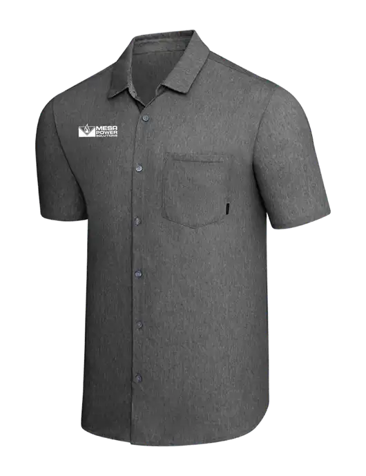 OGIO Dark Grey Heather Extend Short Sleeve Button Up Shirt w/Mesa Solutions Logo