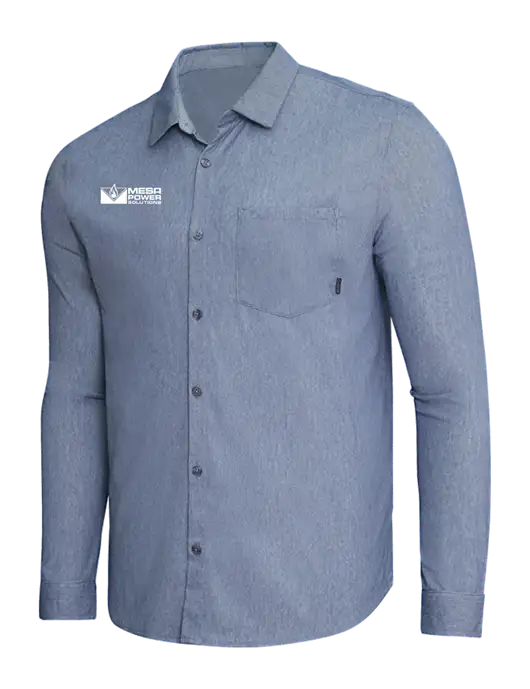 OGIO Slate Blue Heather Extend Long Sleeve Button Up Shirt w/Mesa Solutions Logo