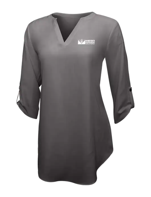 Dark Grey Womens 3/4 Sleeve Tunic Blouse w/Mesa Solutions Logo