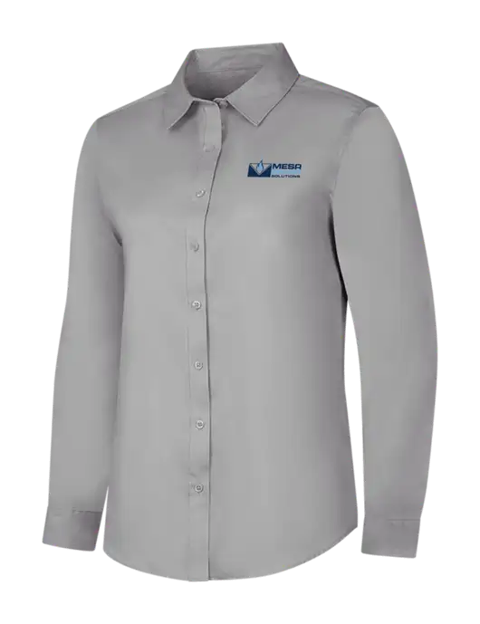 Light Grey Womens Long Sleeve Superpro React Twill Shirt w/Mesa Solutions Logo