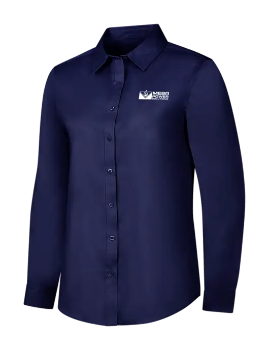 Navy Womens Long Sleeve Superpro React Twill Shirt w/Mesa Solutions Logo