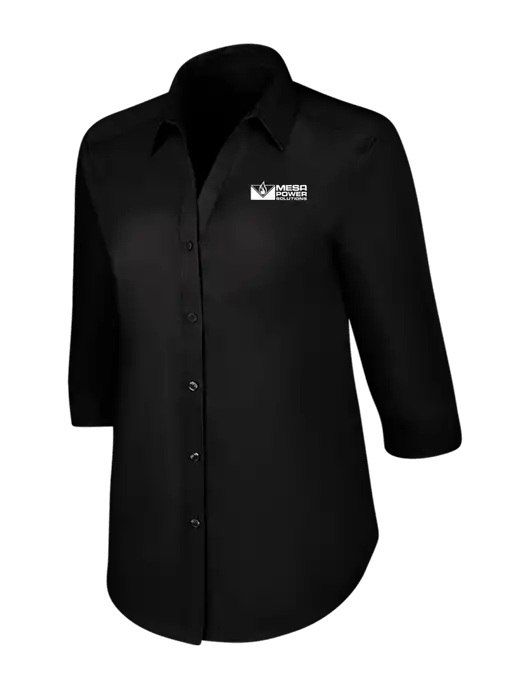 Womens Black 3/4 Sleeve Carefree Poplin Shirt w/Mesa Solutions Logo