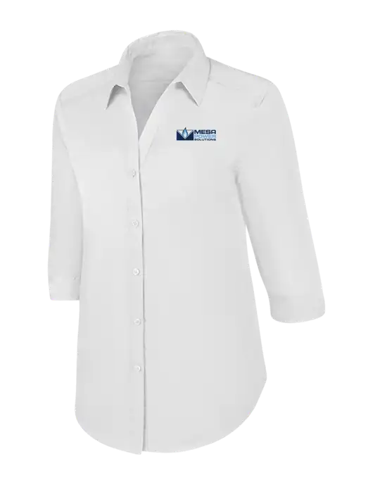 Womens White 3/4 Sleeve Carefree Poplin Shirt w/Mesa Solutions Logo