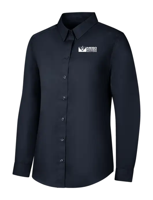 Womens River Blue Navy Long Sleeve Carefree Poplin Shirt w/Mesa Solutions Logo