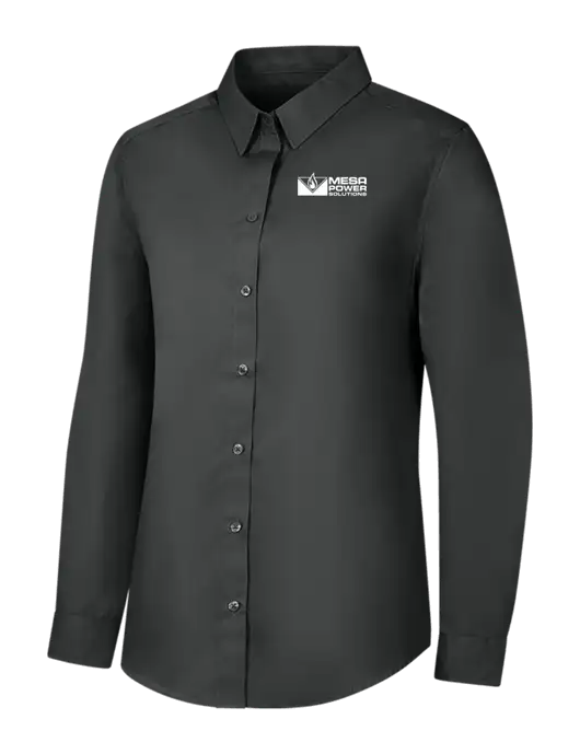 Womens Dark Grey Long Sleeve Carefree Poplin Shirt w/Mesa Solutions Logo