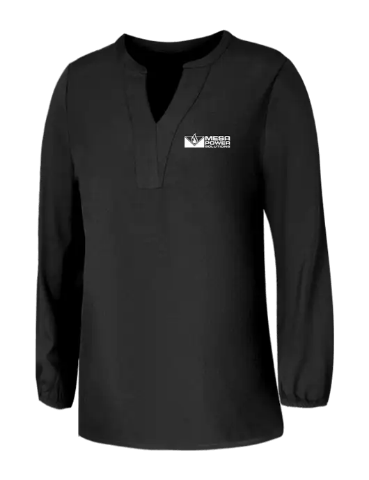 Mercer+Mettle Womens Deep Black Stretch Crepe 3/4 Sleeve Blouse w/Mesa Solutions Logo