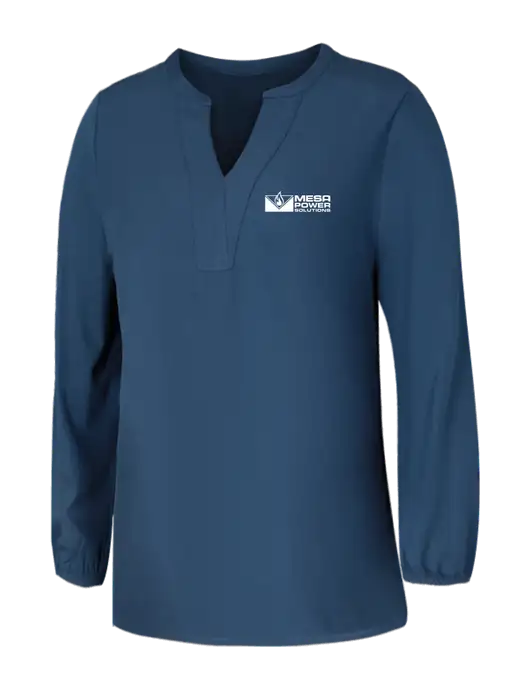 Mercer+Mettle Womens Light Navy Blue Grey Stretch Crepe 3/4 Sleeve Blouse w/Mesa Solutions Logo