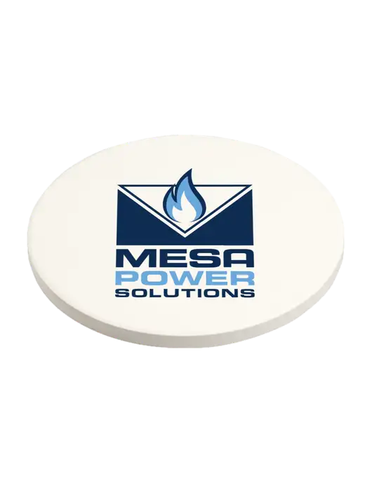 Absorbent White Coaster with Cork Base w/Mesa Solutions Logo