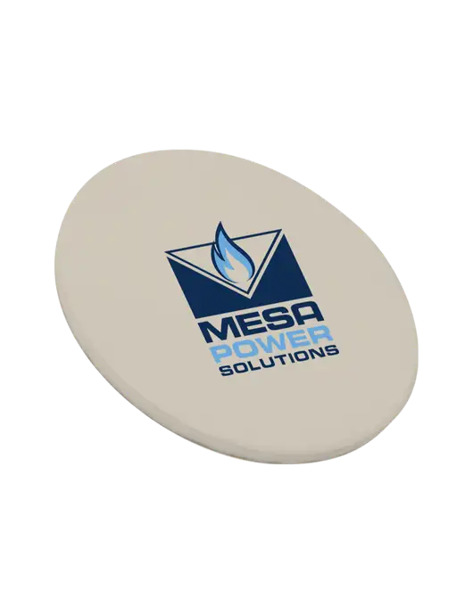 Round Sandstone Coaster w/Mesa Solutions Logo