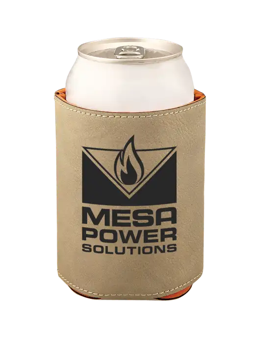 Tan Leatherette Beverage Holder w/Mesa Solutions Logo