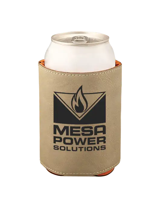Tan Leatherette Beverage Holder w/Mesa Solutions Logo