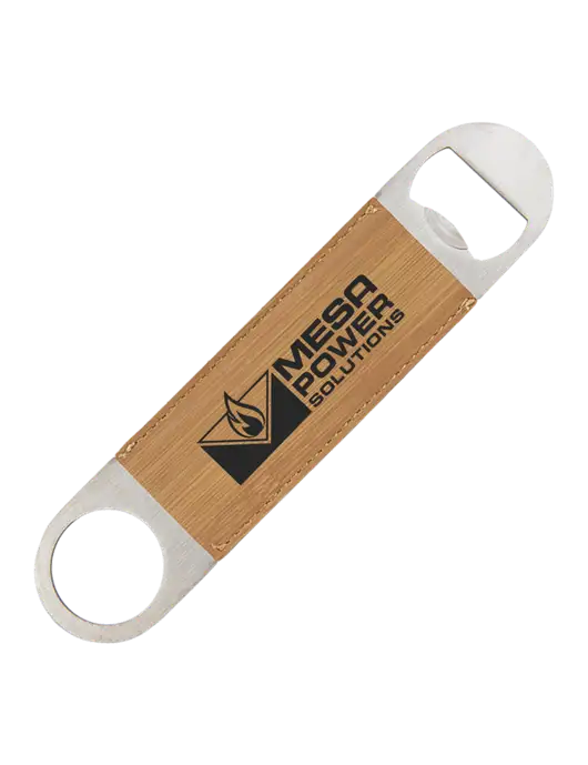 Bamboo Leatherette Bottle Opener w/Mesa Solutions Logo