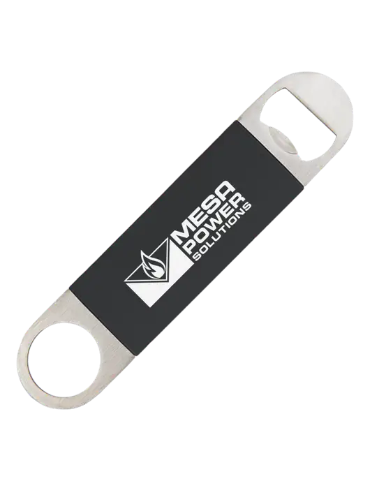 Black Bottle Opener with Silicone Grip w/Mesa Solutions Logo