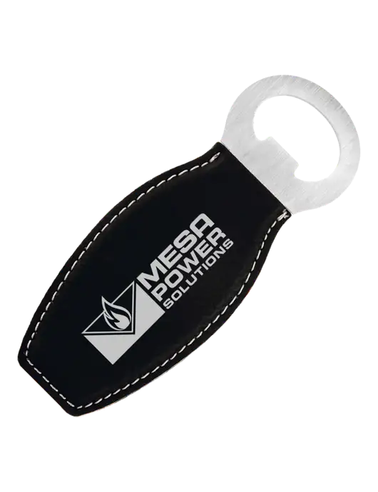 Black Leatherette Bottle Opener with Magnet w/Mesa Solutions Logo