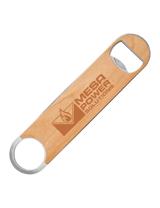 Bottle Opener w/Wood Veneer, 7 x 1.2 w/Mesa Solutions Logo