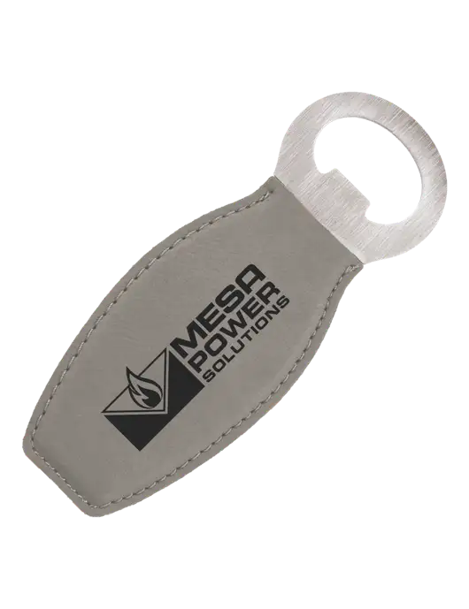 Grey Leatherette Bottle Opener with Magnet w/Mesa Solutions Logo