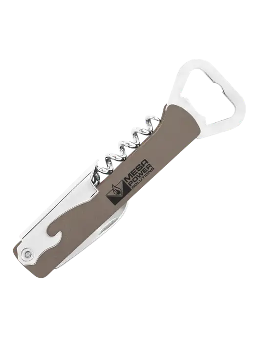 Grey Leatherette Wine Bottle Opener w/Mesa Solutions Logo