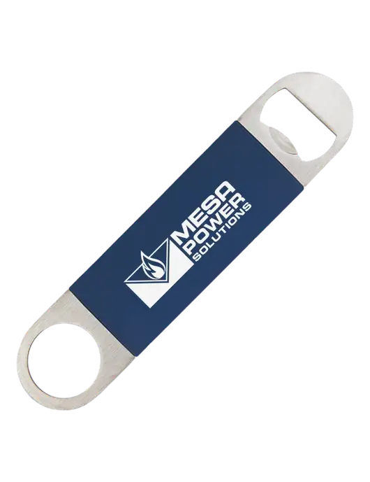 Navy Bottle Opener with Silicone Grip w/Mesa Solutions Logo