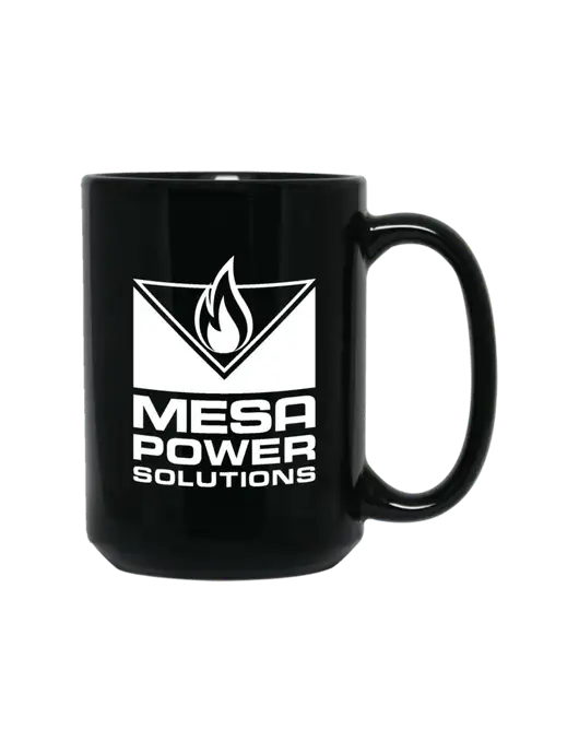 15 oz Black Ceramic Mug w/Mesa Solutions Logo