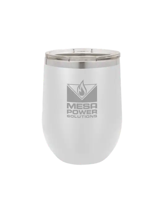 Polar Camel 12 oz Powder Coated White Vacuum Insulated Stemless Wine Tumbler w/Mesa Solutions Logo