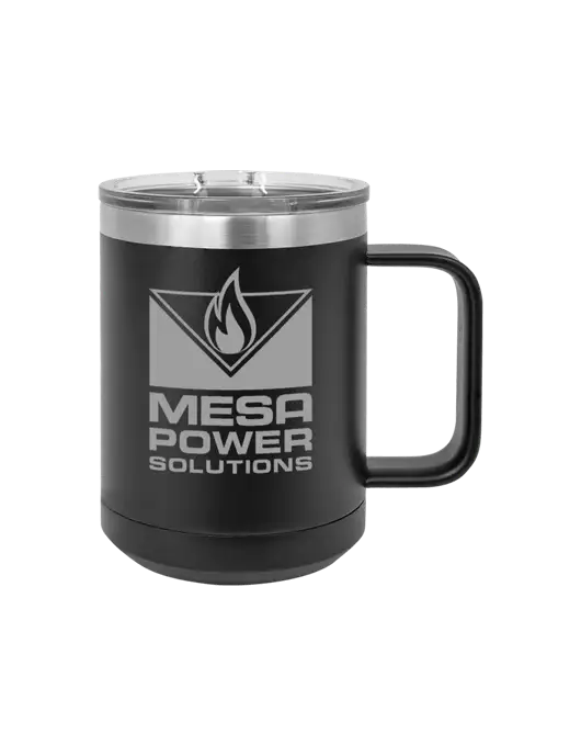 Polar Camel 15 oz Powder Coated Black Vacuum Insulated Mug with Slider Lid w/Mesa Solutions Logo