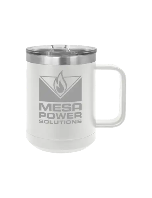 Polar Camel 15 oz Powder Coated White Vacuum Insulated Mug with Slider Lid w/Mesa Solutions Logo