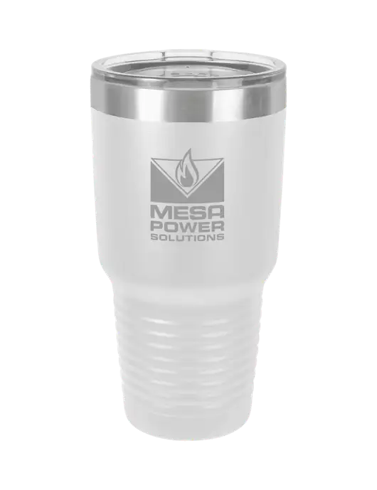 Polar Camel 30 oz Powder Coated White Vacuum Insulated Tumbler  w/Mesa Solutions Logo